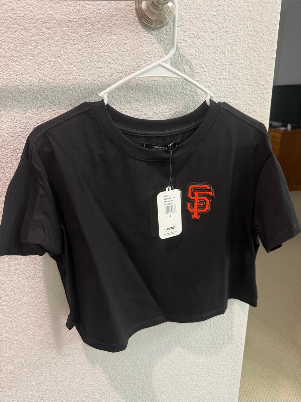 Black Cropped Tee with Orange SF Patch - Women's
